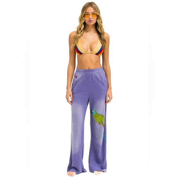 Aviator Nation Parrot Wide Leg Pocket Sweatpants in Faded Grape - Picture 2 of 6